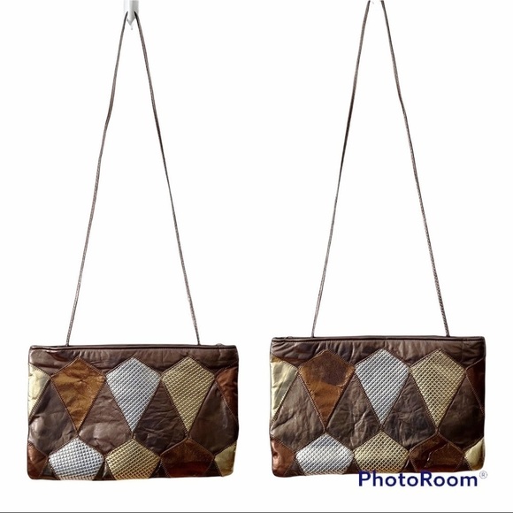 Vintage Metallic Leather Patchwork Shoulder Bag / Clutch - Picture 2 of 13